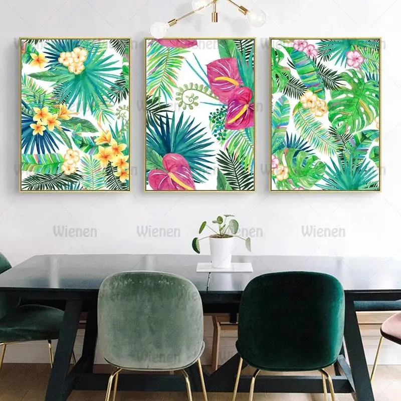 

Canvas Painting Green Plant Leaf Flower Wall Art Palm Botanical Picture Nordic Art Posters and Prints for Living Room Decoration