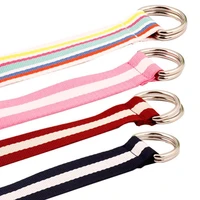 hot sales dual d ring color block stripe jeans belt canvas strap lady decorative waistband