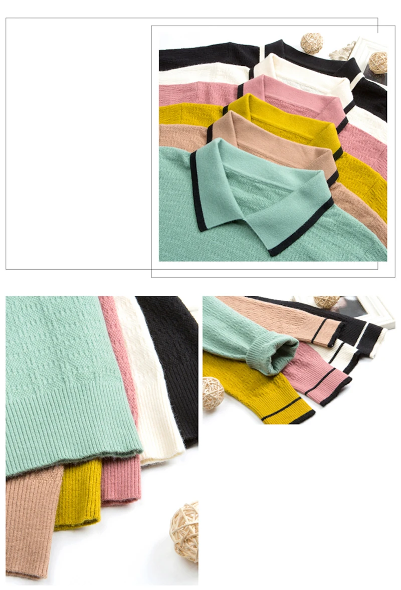 

Solid Color Sweater Women Casual Loose Knitted Pullover Woman Pink White Commuting Lapel Top Lady Autumn Winter New Female Tunic