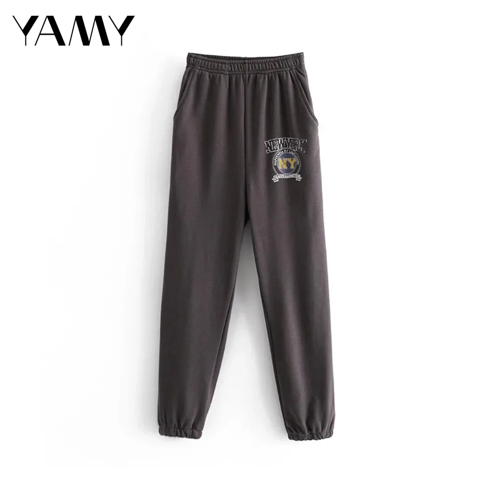 

Latest Chic Pants Loose Casual Sweatpants Letter Printed Full Length Fleece Trousers Jogger Streetwear Womens Winter 2020