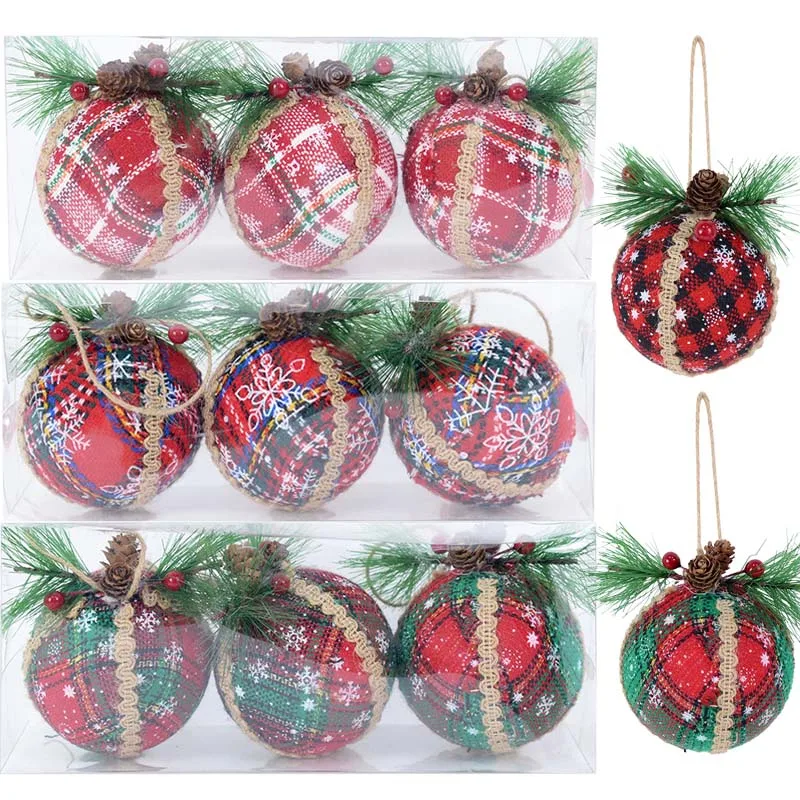 3Pcs 7cm Christmas Tree Ball With Artificial Pine Nut Small Bauble Hanging Pendants For Home Xmas New Year Party Ornament Balls