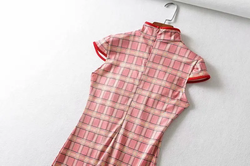 

2020 new spring and summer national style improved Plaid cheongsam short sleeve dress short skirt dlqz2039