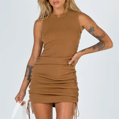 

Cotton Ruched Drawstring Sexy Party Dress Women Sleeveless Elastic Mini Dress Vintage Summer Bodycon Club Wear Vestidos