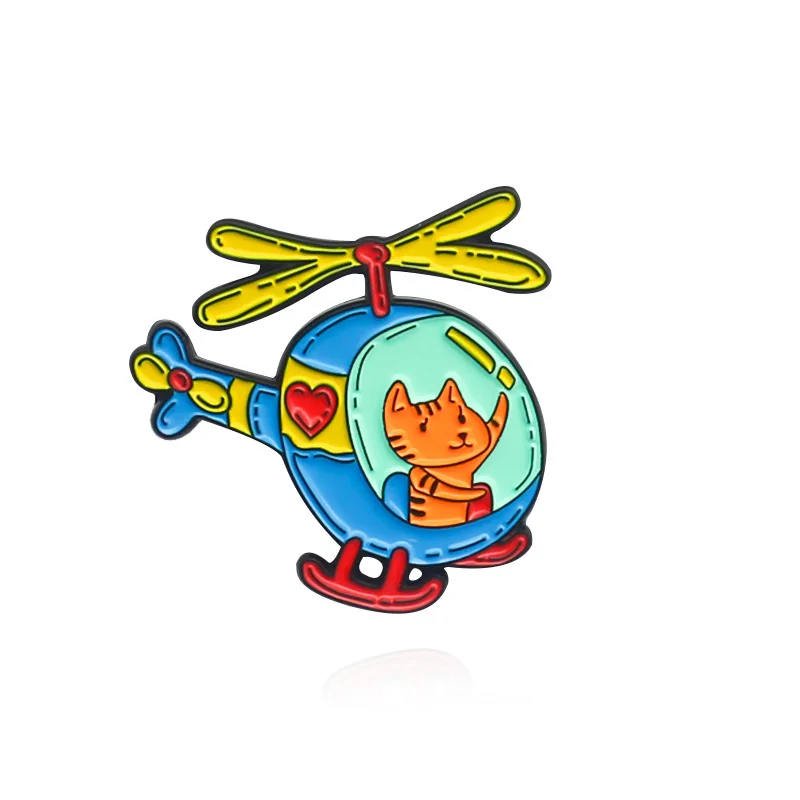 

2021 New Creative Design Helicopter Brooch Cat Helicopter Cat Driving Helicopter Style Brooch Fashion Animal Brooch Accessories