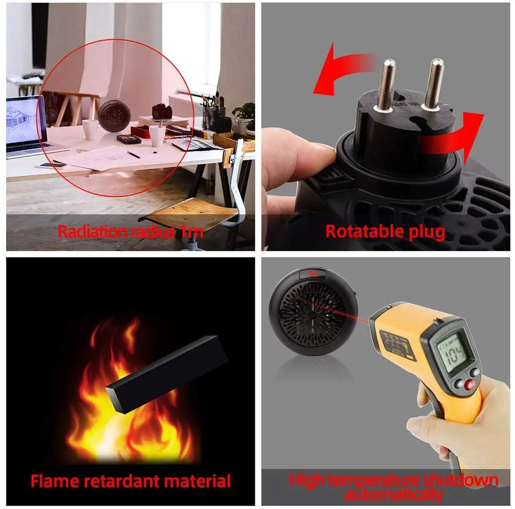 Электрический обогреватель 1000 Вт домашняя настенная розетка удобная