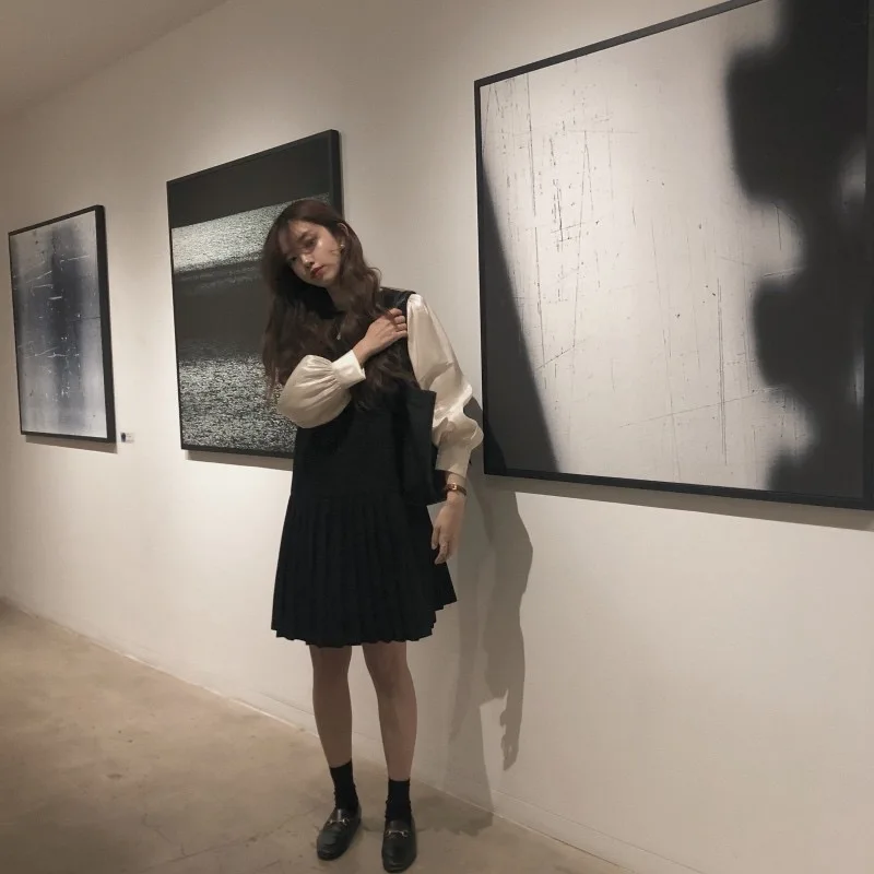 Осенняя блестящая прозрачная рубашка в стиле ретро с круглым вырезом и длинными