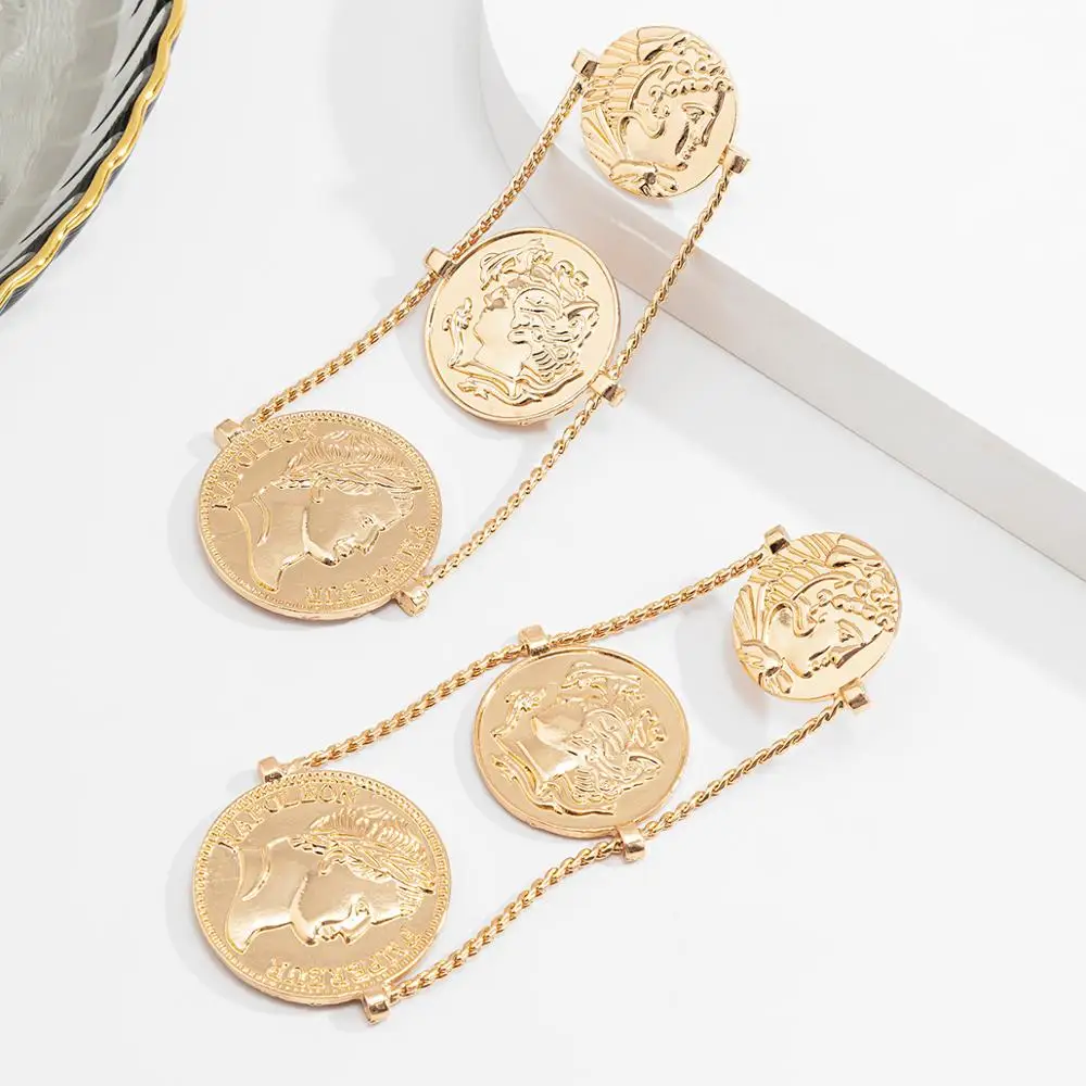 Salircon геометрически монета ракушка Необычные большие длинные серьги для женщин в