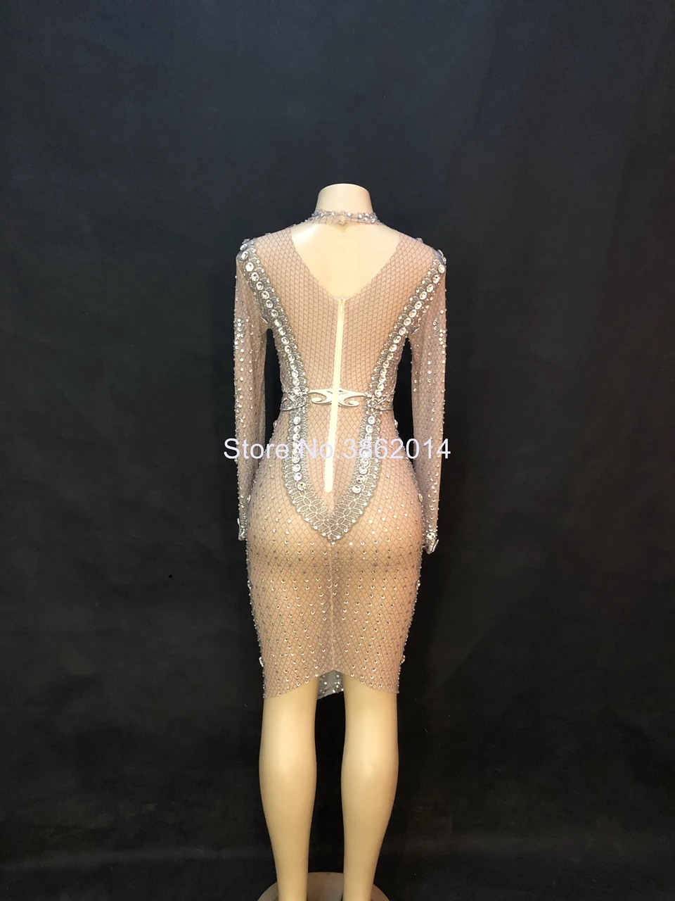 Sparkly Silver Crystals Mesh Dress Women Evening Birthday Prom Party Dresses Sexy Club Outfit Singer Stage Performance Costume |