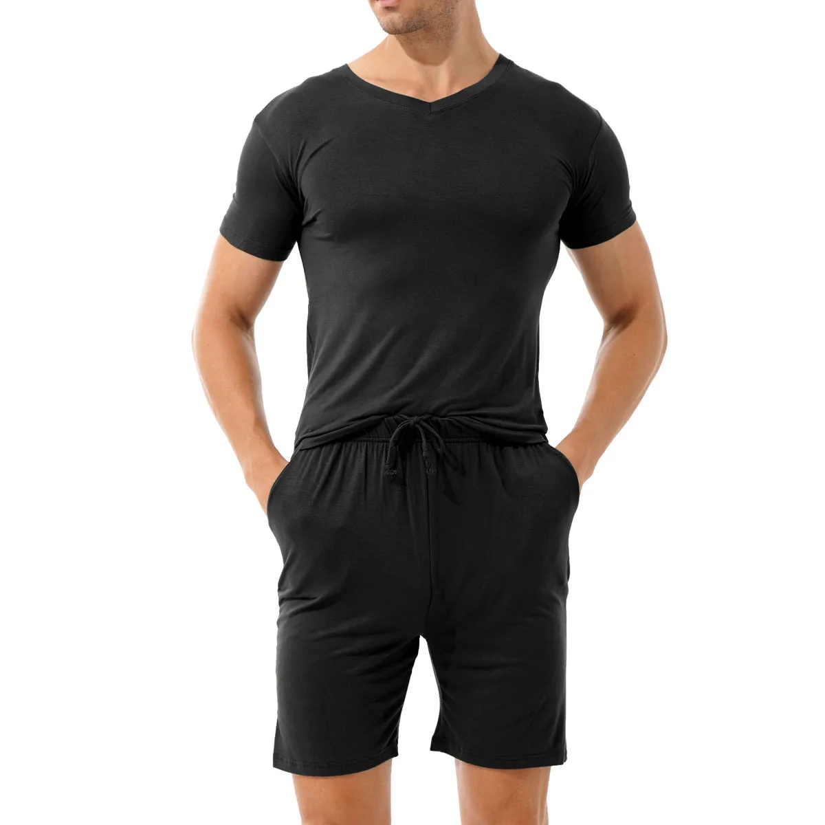 Men’s Short Sleeves and Shorts Pajama Set  Classic Cotton Sleepwear Loungewear Pj Set Super Elastic Soft and Comfortable