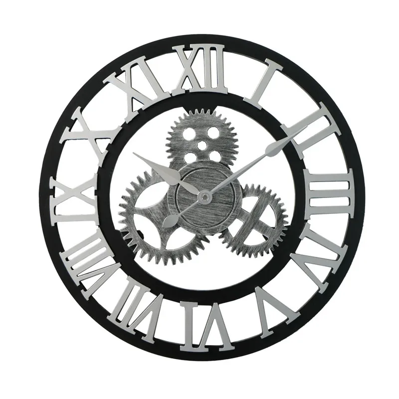 [HHT] Industrial Style Wooden Mute Wall Clock Gear Retro Hanging Sculpture Living Dining Room Creative Home Decoration | Дом и сад