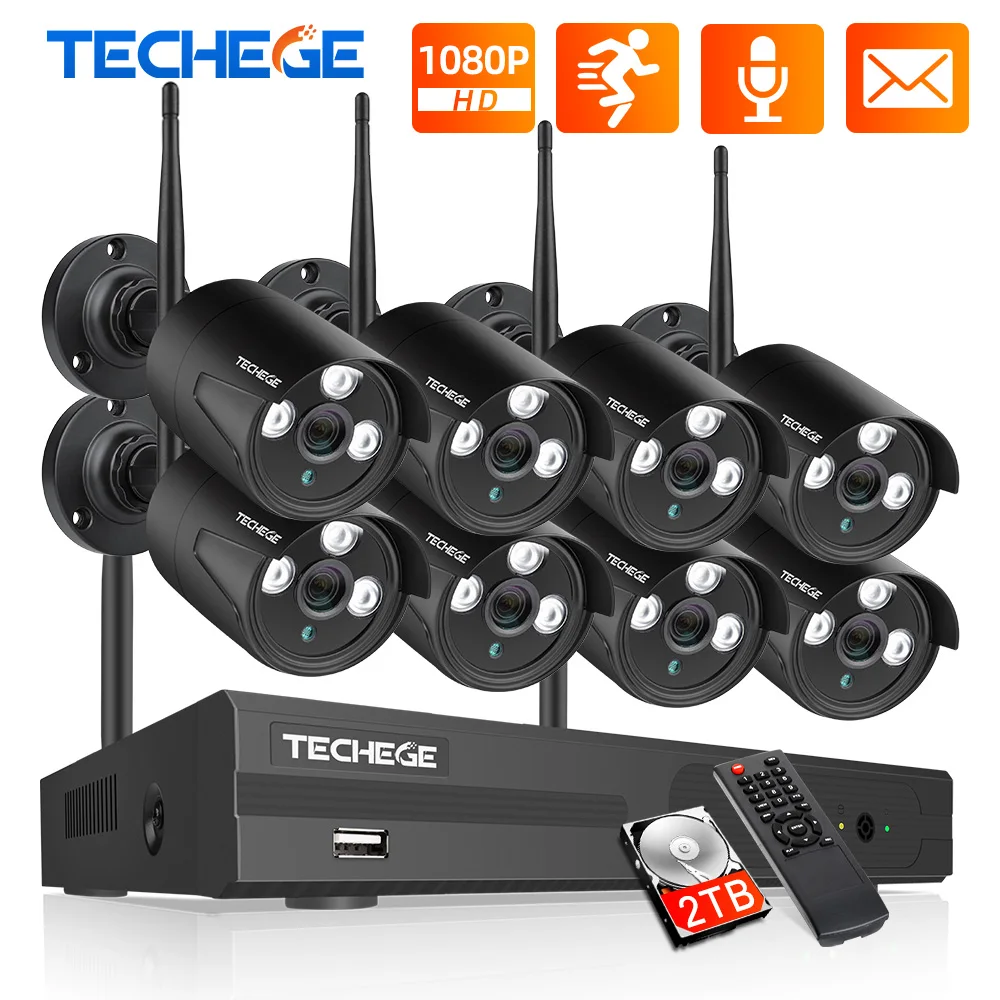 Techege 8CH 1080P Wifi NVR комплект аудио запись CCTV камера система 2MP Водонепроницаемая