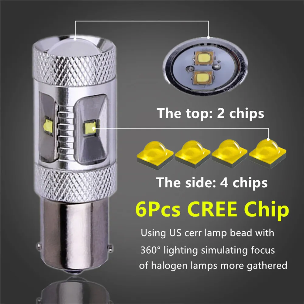 Светодиодный фонарь Cree Chip S25 P21W 2 шт. 1156 BA15S 30 Вт лампа R5W парковочный