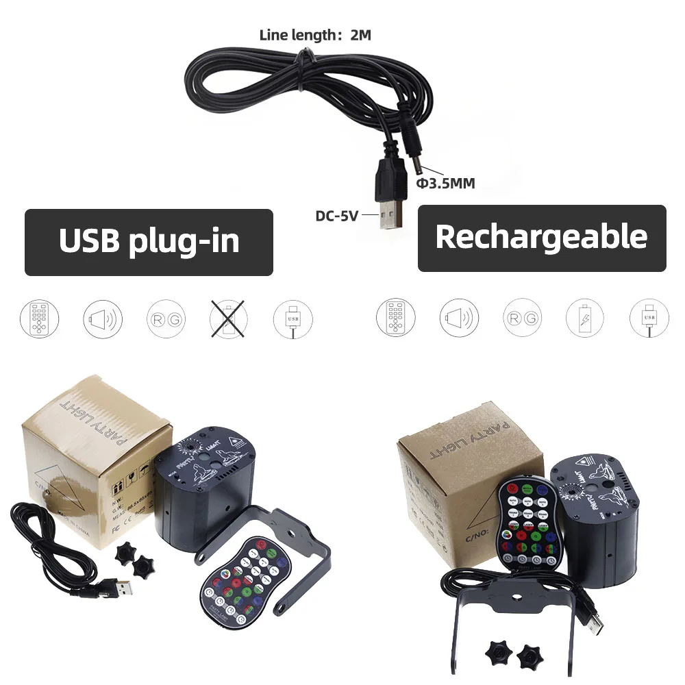 

60 patterns Mini DJ Disco Light Party Stage Lighting Effect Voice Control USB Laser Projector Strobe Lamp for Home Dance Floor