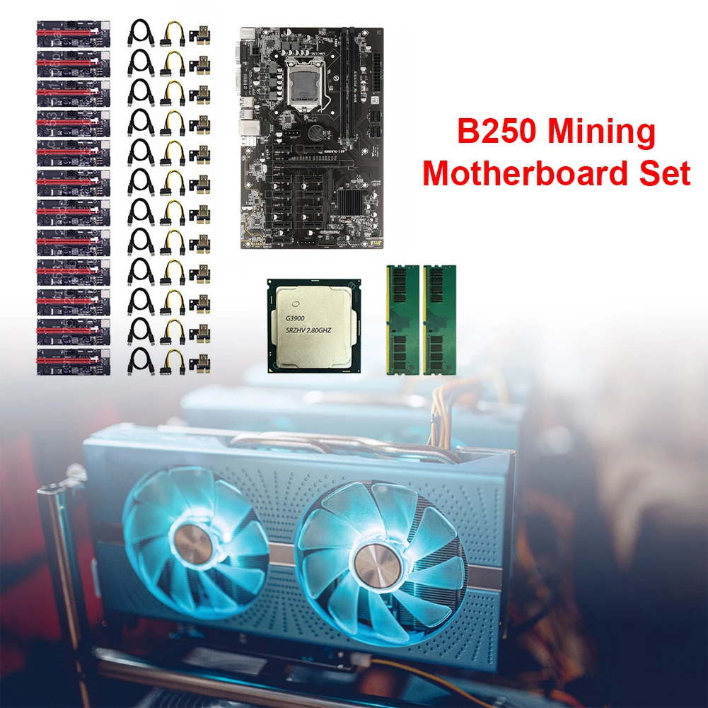 B250 BTC 12P Mining MotherboardKit G3900 CPU 2XDDR4 4G Memory12 PCI-E16X 12X009S Adapter for Bitcoin Miner New 2021 | Компьютеры и