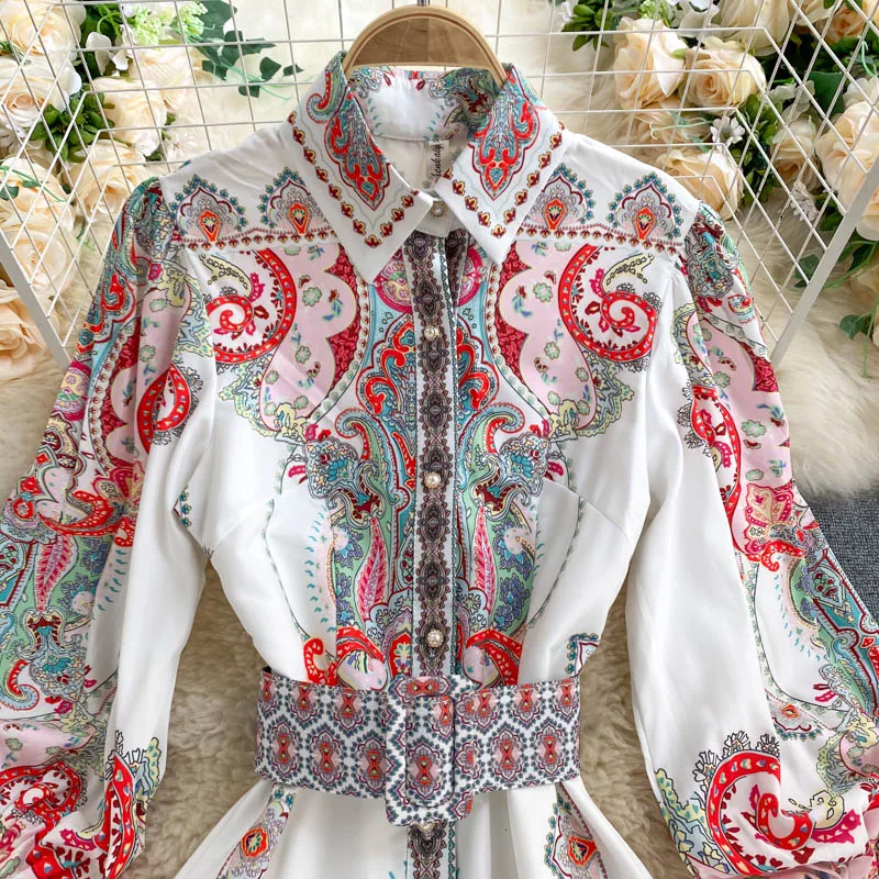 

Runway Autumn Spring Vintage Long Sleeve Print Floral High Waist Boho A-Line Party Maxi Dress Elegant Luxury Dresses Women 2021