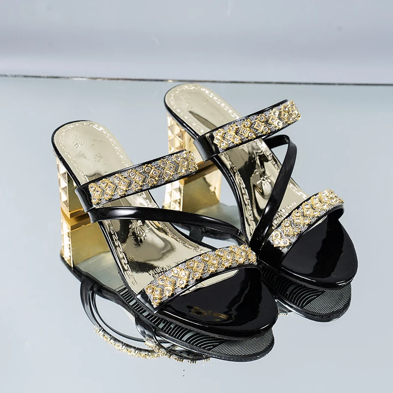 

2021 Summer Women Shoes Squre Heel Sandals Peep toe Ladies Shoes Brand High Heel Sandals Gold Heels 5.5cm Big Size