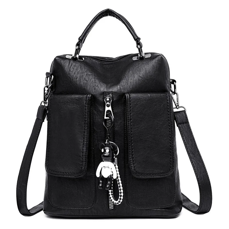 Женские кожаные рюкзаки Mochila Feminina женские кожаные рюкзаки высокого качества школьные рюкзаки для девочек Женские однотонные повседневные Рюкзаки - Цвет: Black