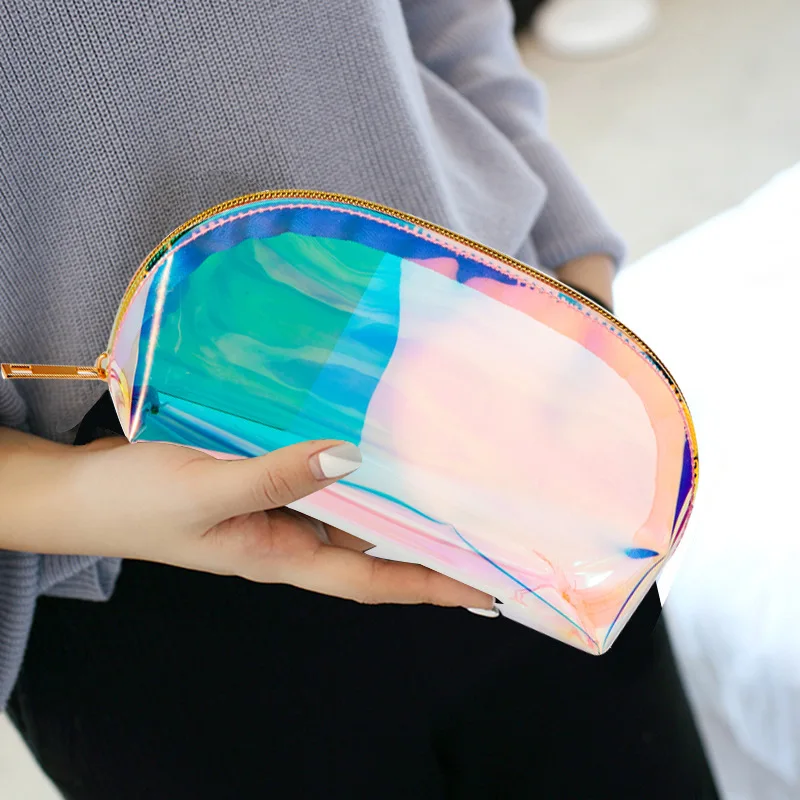 

Красочная полукруглая прозрачная дорожная косметичка из ТПУ, сумка для хранения, портативная Женская водонепроницаемая сумка на молнии дл...