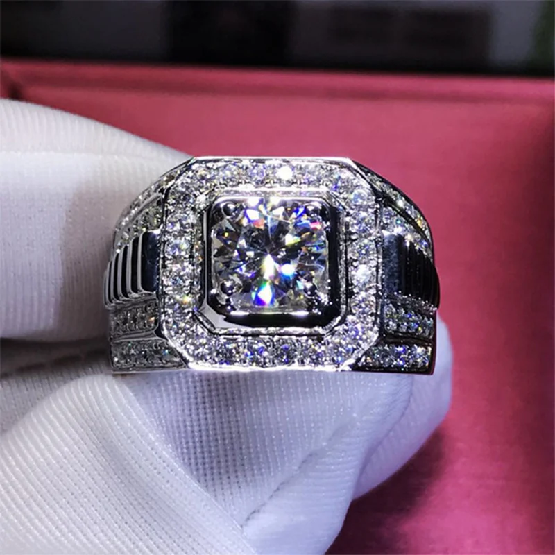 

Elegant Business Style Silver Color Crystal Men's Rings Fashion Party Wedding Engagement Male Ring Jewelry Hand Accessories