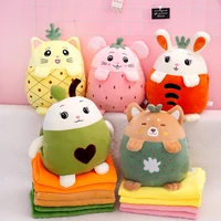 1pc 40cm kawaii fruit animal rabbit mouse cat plush toys lovely bear avocado plush pillow with blanket toy soft cushion for baby