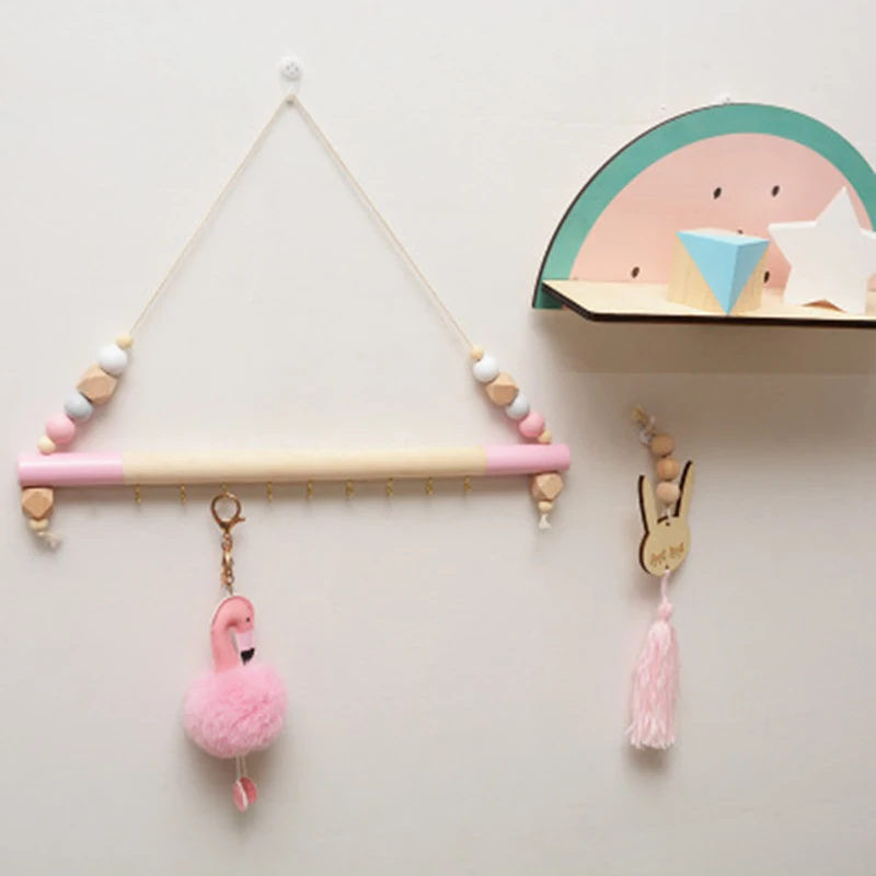 1PC Wall Shelf With Hooks Wooden Beads Swing Shelves Children Nursery Kids Room Hanging Decoration Storage Rack Organizer - купить по