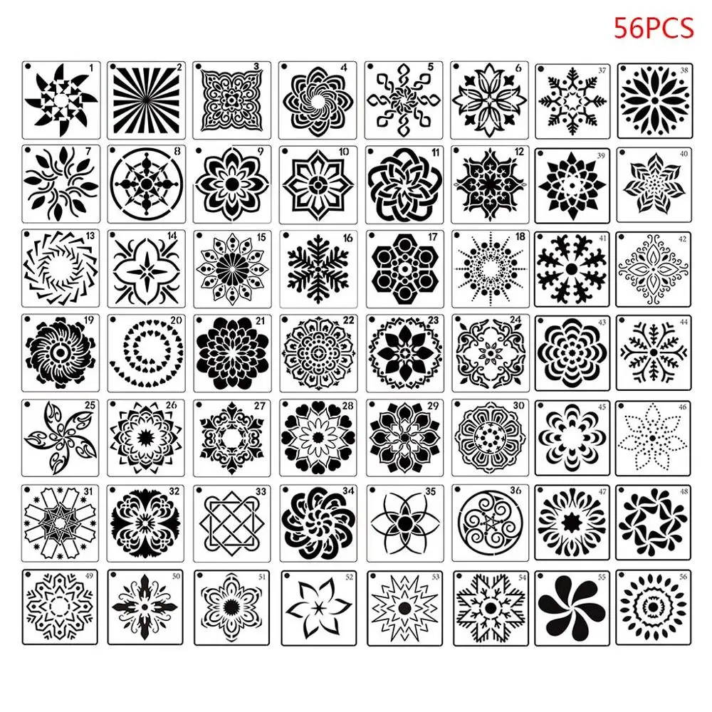 

36/56pcs Mandala Stencils DIY Drawing Template Wall Painting for Tiles Rock Scrapbooking Decor 9x9cm