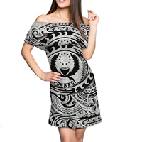 pohnpei flag print women plus size clothing 2022 new design summer party bodycon off shoulder dress polynesian tribal style