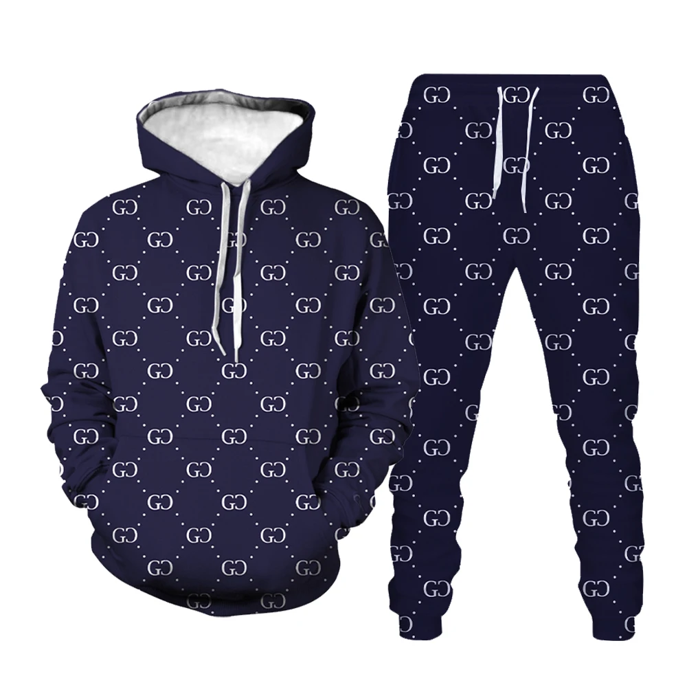 Autumn and winter new brand men's women's GG 3D printed hoodie suits fashion street jogging sports suit fitness sportswear | Мужская