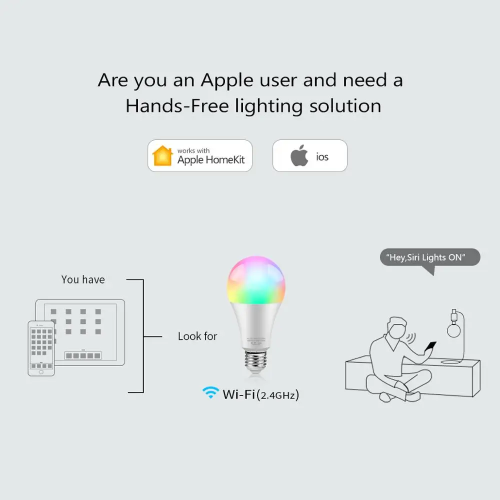 Настольная лампа с голосовым управлением для Apple IOS Homekit App E27 RGB WIFI спальня alexa Siri
