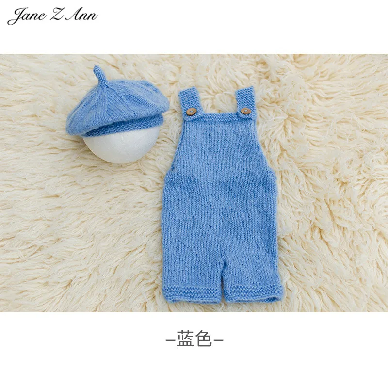 

Jane Z Ann Baby 100 days photography props Berets hat +pants studio photo painter costumes handmade soft knitted clothes