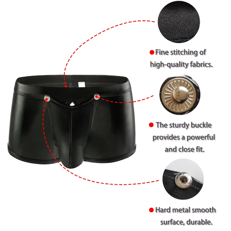 Мужские трусы боксеры AIIOU черные из искусственной кожи с открытой промежностью