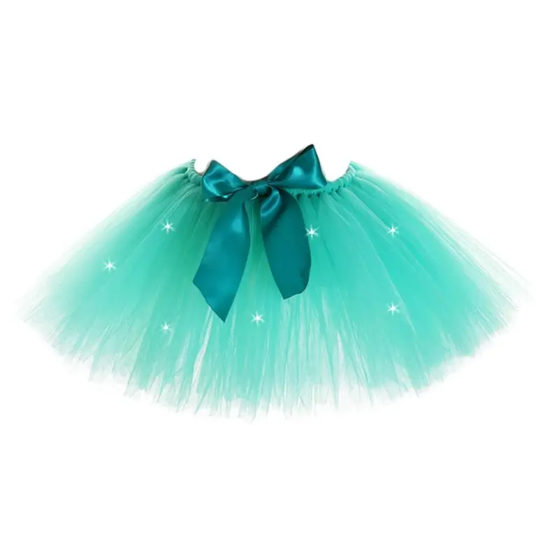 

K3NF Women Kids Baby LED Light Up Green Tutu Skirt with Satin Bow Ballet Tulle Dress