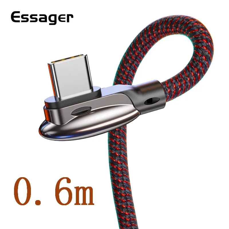 Type-c 0.6m Essager 90 градусов usb type C быстрый заряд кабеля провод шнур USB 3A кабель для samsung Xiaomi Redmi K20 Pro зарядное устройство для мобильного телефона - Цвет: Type-c 0.6m