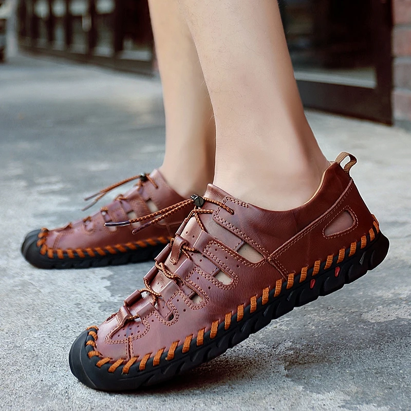 

2021 Summer Men's Sandals Fashion Men Casual Shoes Design Beach Outdoor Men Shoe Genuine Leather Soft Sandals Man Big Size 38-48