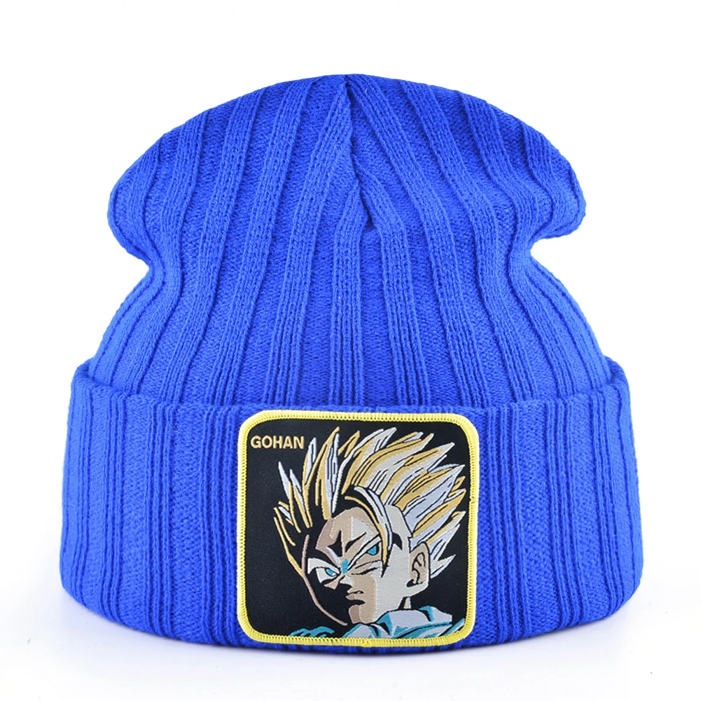 Goku зимние шапки для мужчин вязаная шапка хип-хоп облегающая шапка для женщин дракон вязаная шапочка с помпонами кепка мужская вышивка теплая шапка s