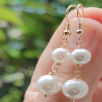 natural pearl gold earrings eardrop 18k chain girl gift carnival dangle valentines day hook fools day new year diy easter