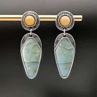 bohemia vintage natural stone resin dangle earrings for women ethnic tribal jewelry accessories silver color waterdrop