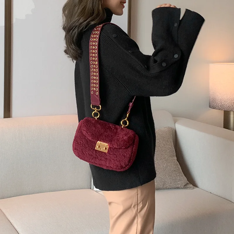 Модная женская сумка WOONAM из натуральной шерсти кожаная на плечо с откидной