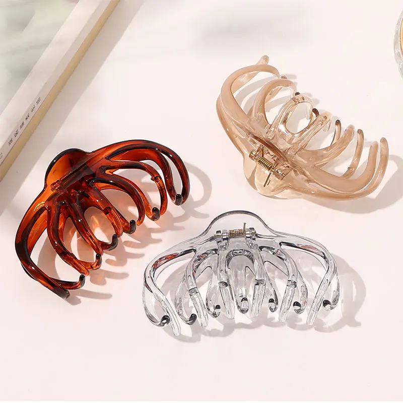 

Korean Acrylic Barrette Big Size Plastic Hair Claws for Women Girls Hair Accessories Solid Color Transparent Hollow Hair Clip