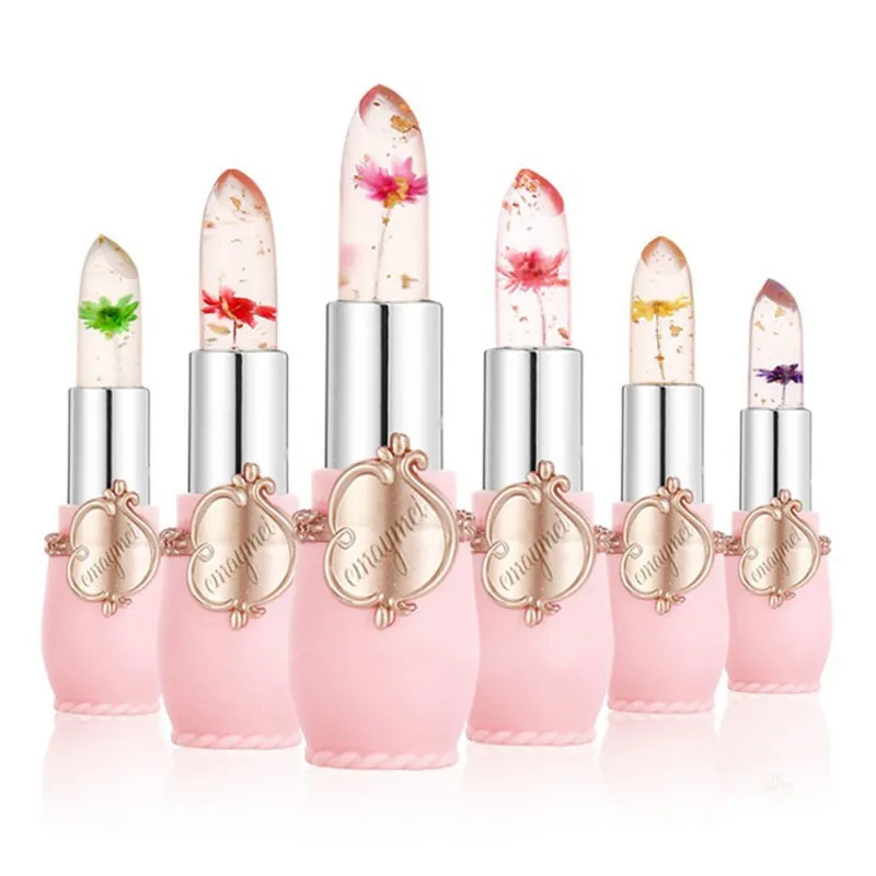 6-Pack Crystal Clear Flower Jelly Lip Balm Kits Set Temperature Color Changing Lipstick Nutritious Moisturizer Vitamin E