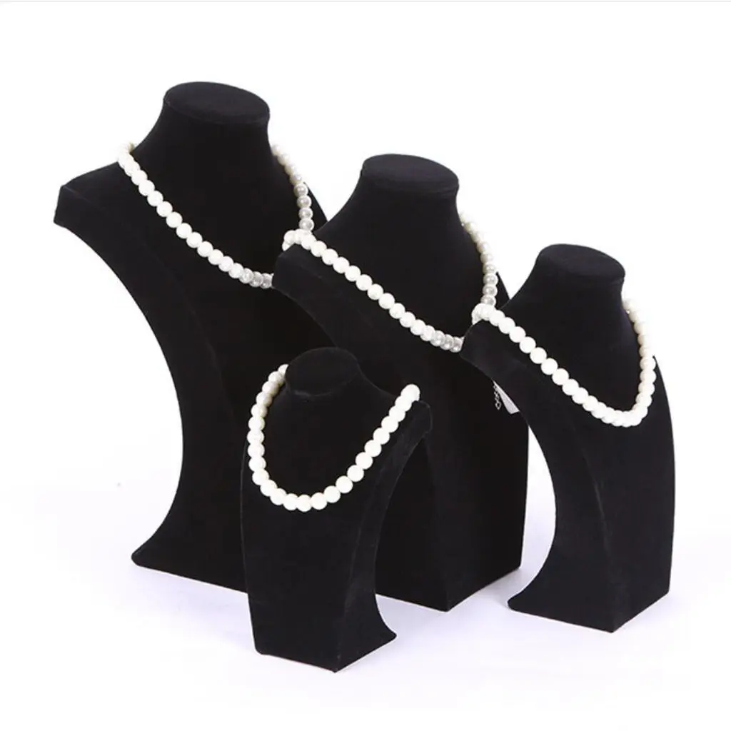 

Black Velvet Wooden Necklace Display Bust Stand Mannequin - Jewelry Holder for Necklaces Chain, Choker, Pendant