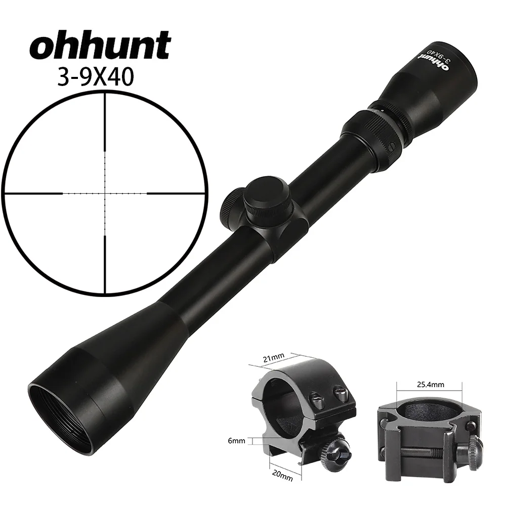 with Picatinny Rings Ohhunt 3-9X40 охотничий Воздушный прицел для винтовки провод дальномер Сетка арбалет или Mil точка прицел тактический оптический прицел - Цвет: with Picatinny Rings