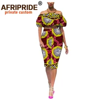 african casual summer 2 pieces suit for women afripride short puff sleeve topknee length pencil skirt women cotton suit a722653