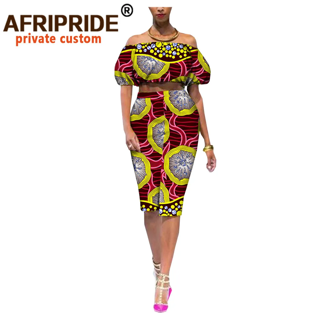 Африканский повседневный летний костюм из 2 предметов для женщин топ с коротким