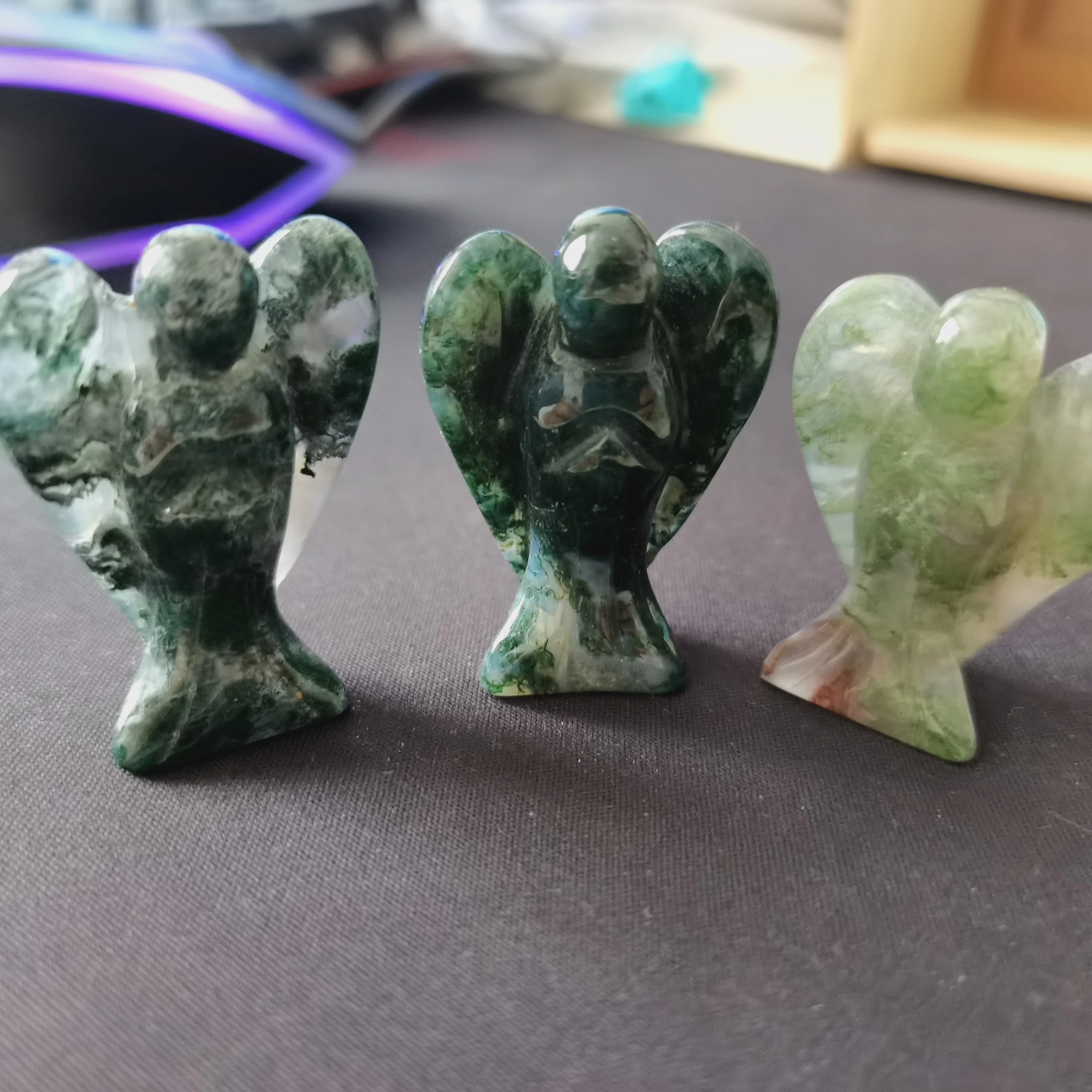 

5pcs Natural Aquatic Agate Quartz Crystal Carved Angel Holiday Gift Home Decoration Crystal Mineral Specimens Gem Energy Healing