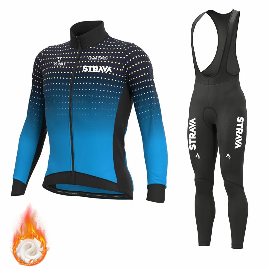 

STRAVA зимний теплый флисовый комплект одежды для велоспорта Мужская одежда для езды на открытом воздухе MTB Ropa Ciclismo комбинезон одежда для вело...