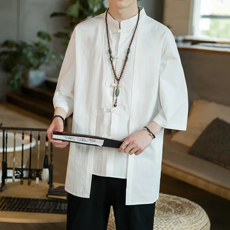 

Fashion Summer Plain Color Coat Japanese Kimono Cardigan Kimono Haori For Men Loose Thin Black Outer Garment Half Sleeves Top