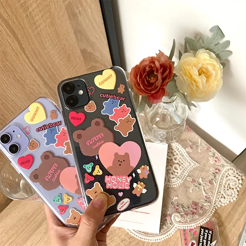 

Cartoon Bear Phone Cases For iphone 12 11 Pro 12 Mini XR XS Max X Soft TPU Back Cover For iphone 7 8 plus Cute Lovely Clear Case
