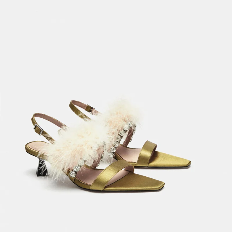 

Сандалии женские летние на шпильках, заостренный носок, меховая обувь, высокий тонкий каблук