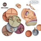 Набор для кормления let's make, детский силиконовый нагрудник, ложка, тарелка, чаша, погремушка без бисфенола А, слюнявчик для кормления новорожденных, аксессуары
